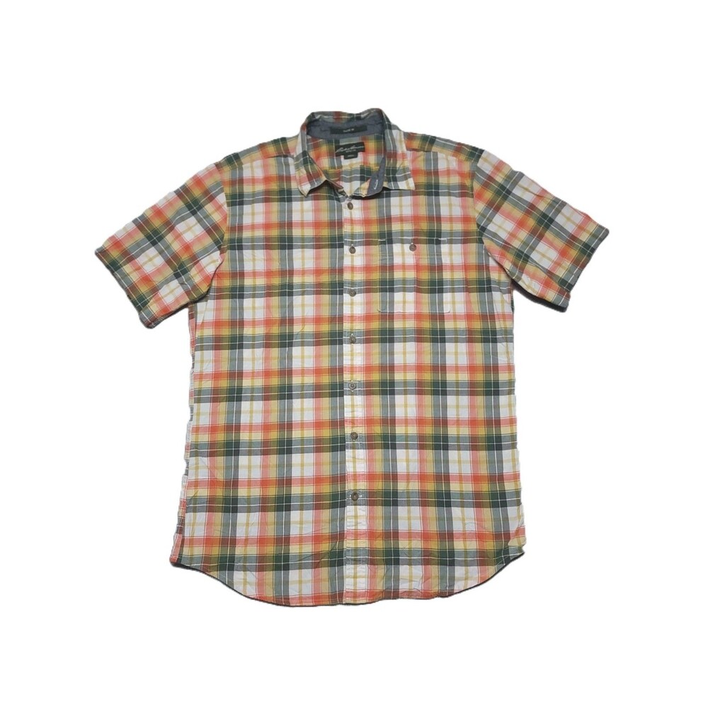 Eddie Bauer Short Sleeve Button Up Shirt Mens TL Plaid Cotton Classic Fit